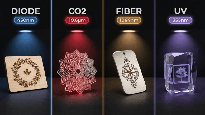 diode vs co2 vs fiber vs uv laser engraver