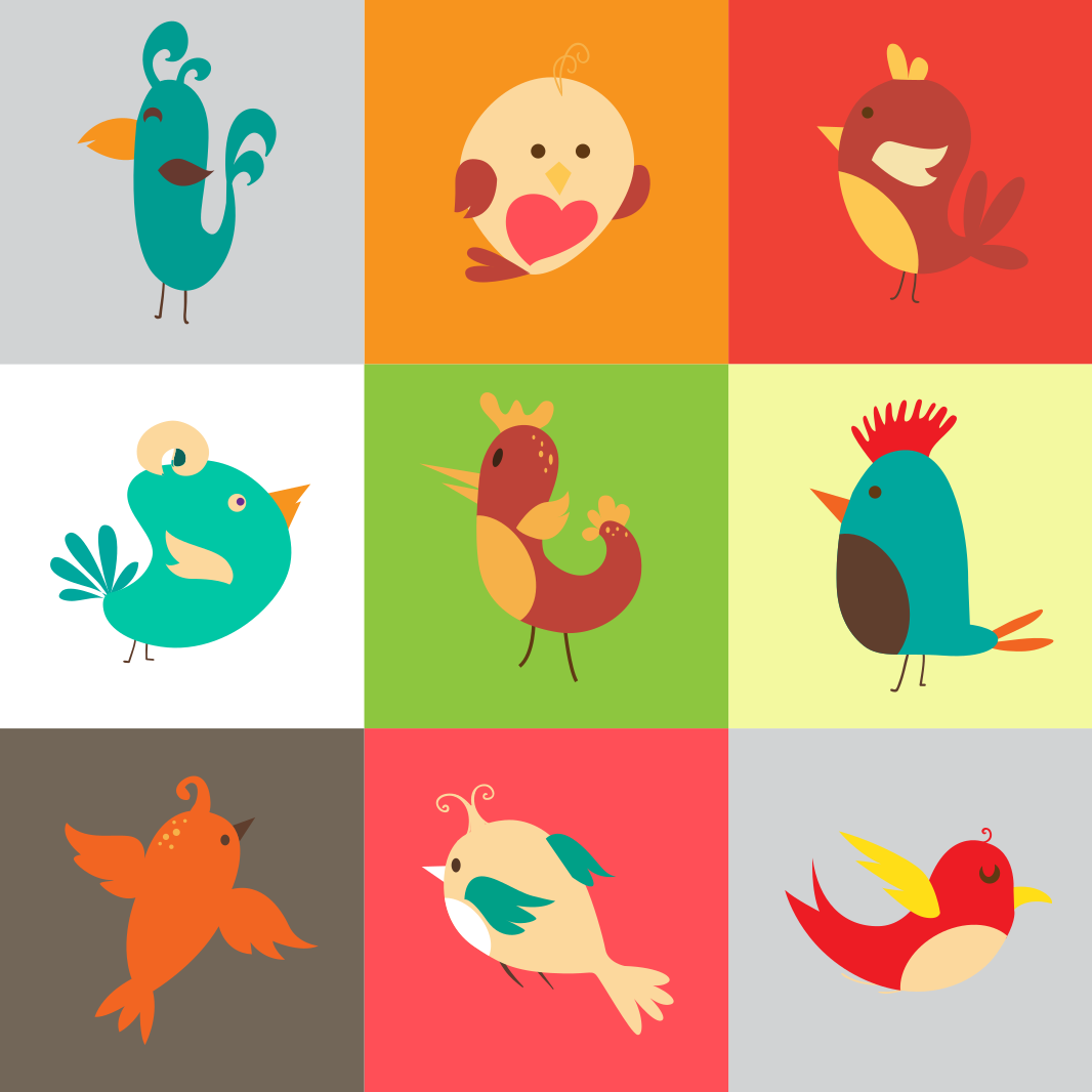 Cartoon vector set with birds